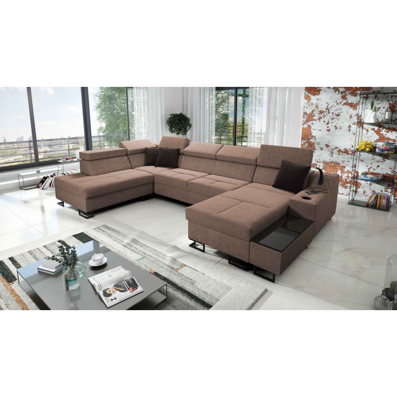 Luxuriöses U-förmiges Sofa Avanti VI mit Schlaffunktion - Velours, Sawana 25