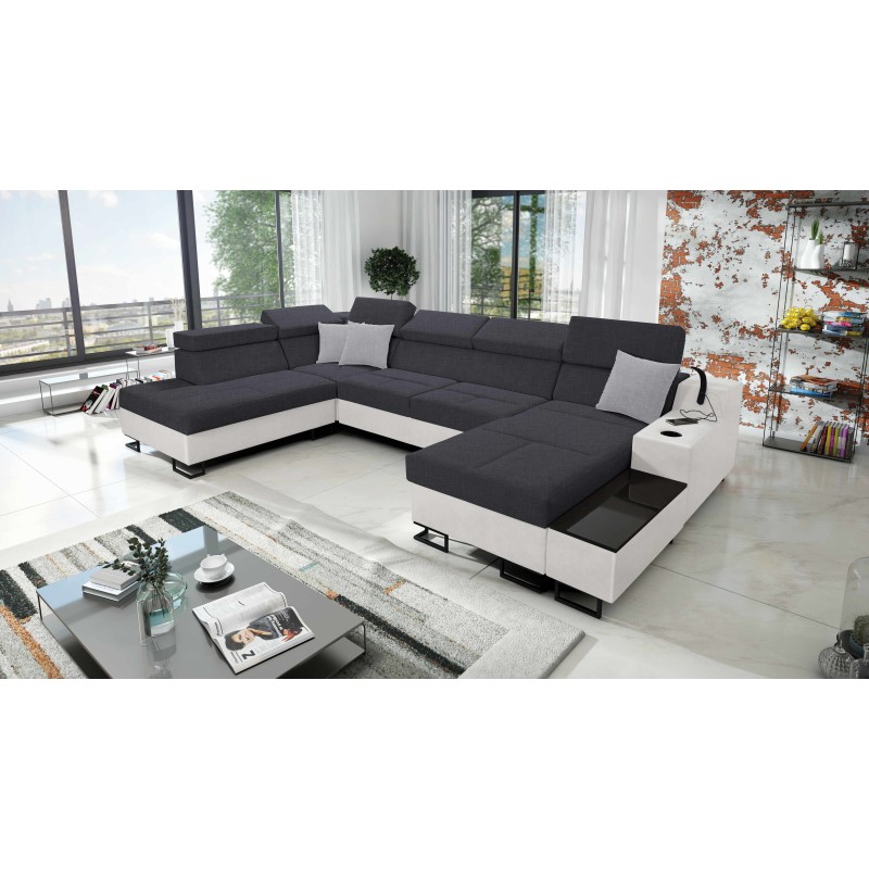Luxus-Ecksofa in U-Form Avanti VI mit Schlaffunktion - Samt, Sawana 96 + Kunstleder