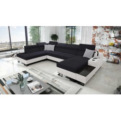 Luxus-Ecksofa in U-Form Avanti VI mit Schlaffunktion - Velours, Sawana 14 + Kunstleder