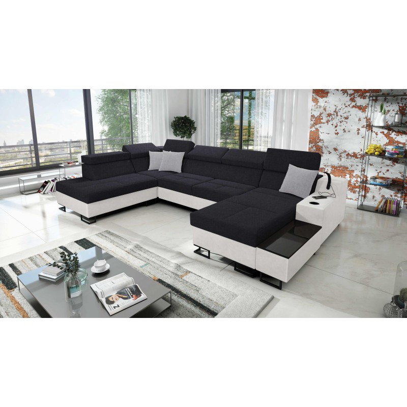 Luxus-Ecksofa in U-Form Avanti VI mit Schlaffunktion - Velours, Sawana 14 + Kunstleder Luxus-Ecksofa in U-Form Avanti VI mit Schlaffunktion - Velours, Sawana 14 + Kunstleder