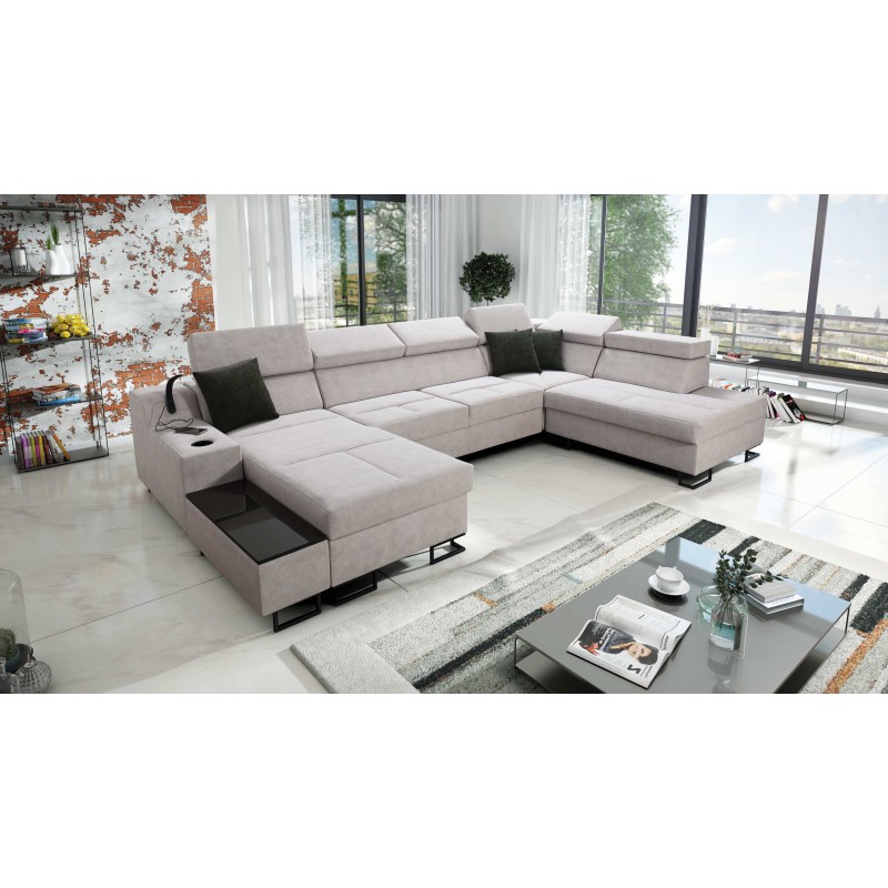 Luxury U-Shaped Corner Sofa Avanti VI with Sleeping Function - Velvet, Whisper 16