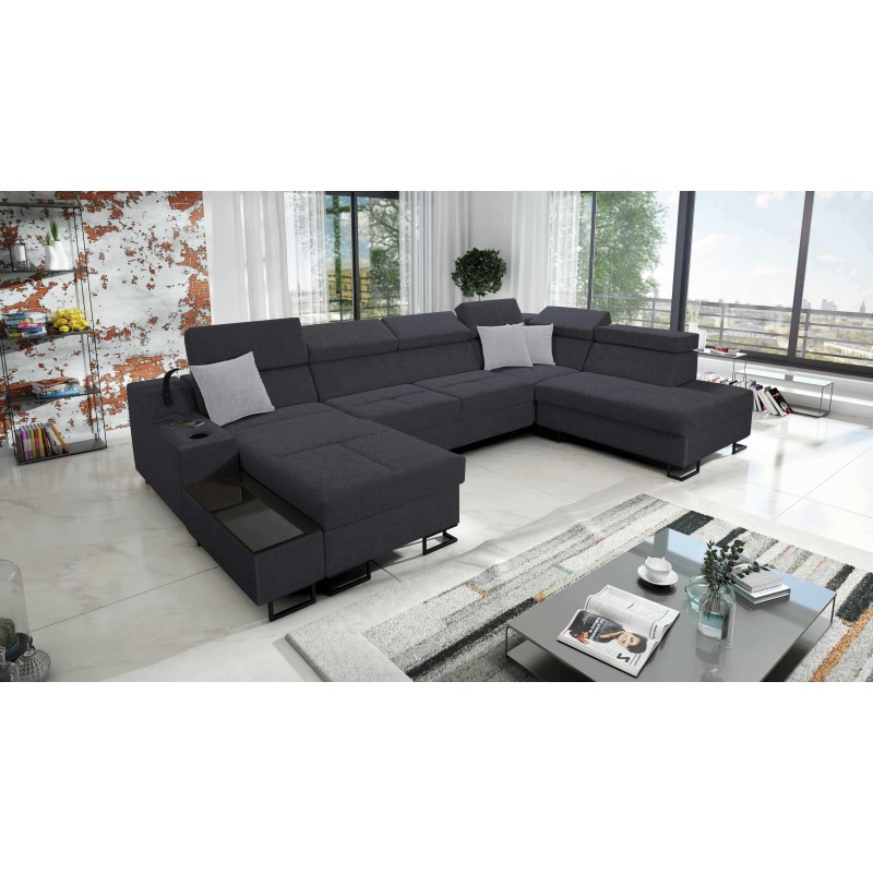Luxus-Ecksofa in U-Form Avanti VI mit Schlaffunktion - Velours, Sawana 96