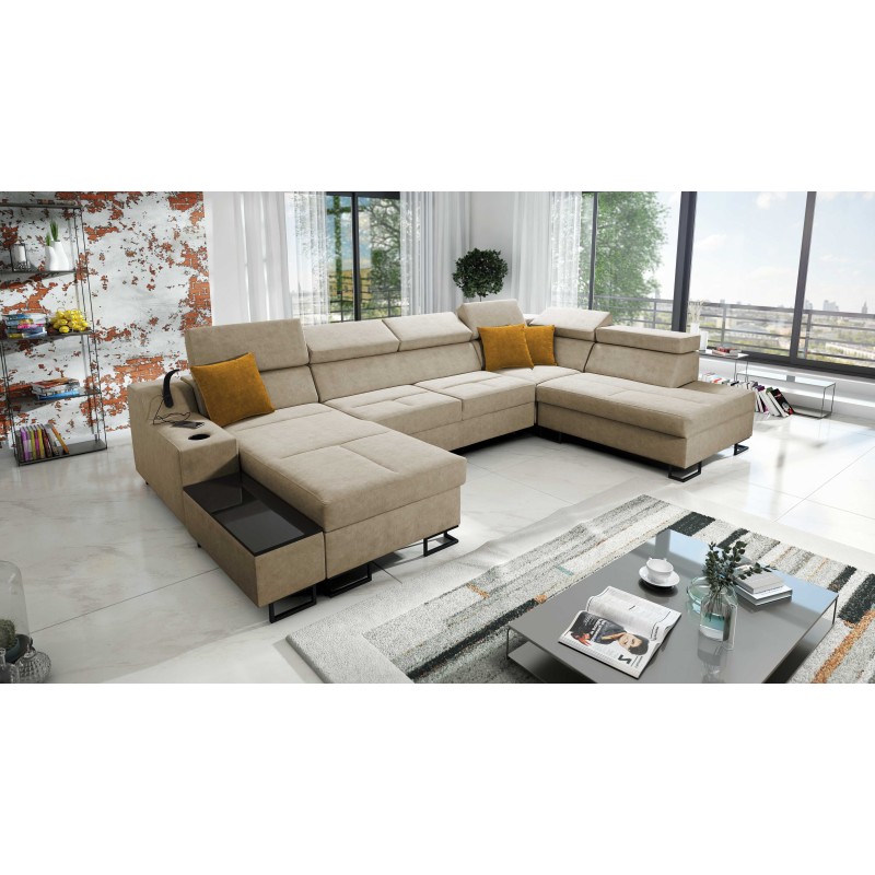 Luxuriöses U-förmiges Ecksofa Avanti VI mit Schlaffunktion - Samt, Whisper 3 Luxuriöses U-förmiges Ecksofa Avanti VI mit Schlaffunktion - Samt, Whisper 3