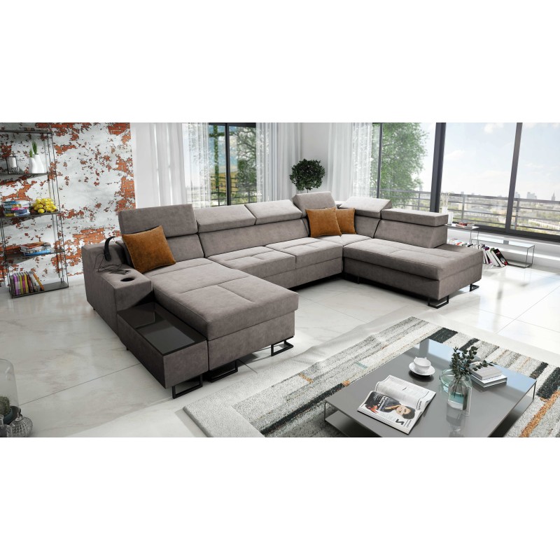 Luxuriöse U-förmige Ecksofa Avanti VI mit Schlaffunktion - Samt, Whisper 5