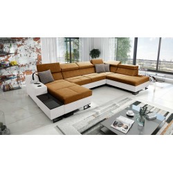 Luxuriöses U-förmiges Sofa Avanti VI mit Schlaffunktion - Samt, Whisper 9 + Ökoleder