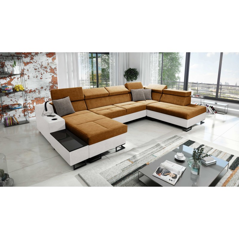 Luxury U-Shaped Corner Sofa Avanti VI with Sleeping Function - Velvet, Whisper 9 + Eco-leather