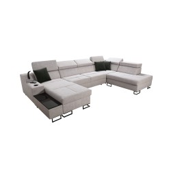 Luxuriöses U-förmiges Sofa Avanti VI mit Schlaffunktion - Samt, Whisper 9 + Ökoleder Luxuriöses U-förmiges Sofa Avanti VI mit Schlaffunktion - Samt, Whisper 9 + Ökoleder