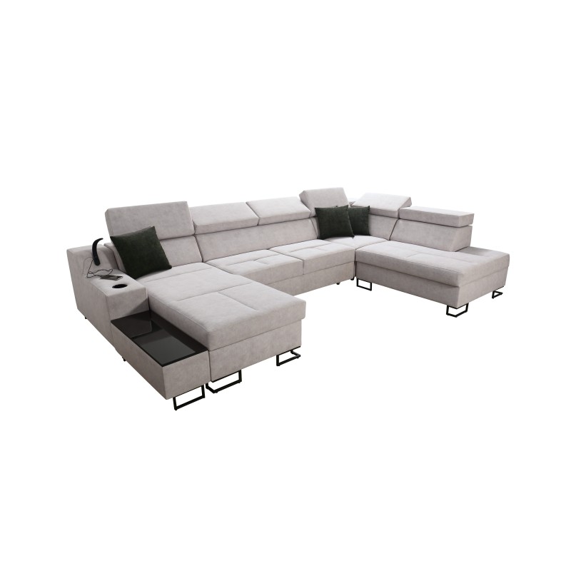 Luxuriöses U-förmiges Sofa Avanti VI mit Schlaffunktion - Samt, Whisper 9 + Ökoleder Luxuriöses U-förmiges Sofa Avanti VI mit Schlaffunktion - Samt, Whisper 9 + Ökoleder