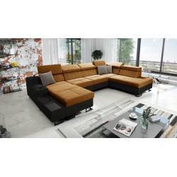 Luxus-Ecksofa in U-Form Avanti VI mit Schlaffunktion - Samt, Whisper 9 + schwarzes Kunstleder