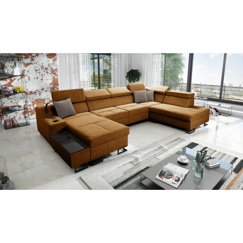 Luxury U-Shaped Avanti VI Corner Sofa with Sleeping Function - Velvet, Whisper 9