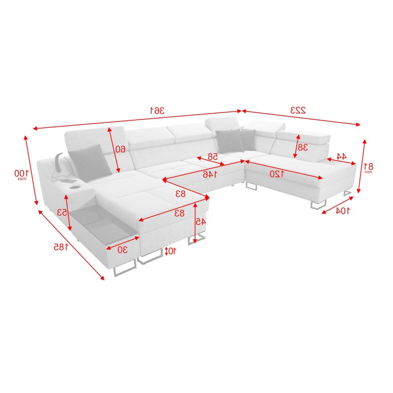 Luxus-Ecksofa in U-Form Avanti VI mit Schlaffunktion - Samt, Whisper 11 + Kunstleder Luxus-Ecksofa in U-Form Avanti VI mit Schlaffunktion - Samt, Whisper 11 + Kunstleder