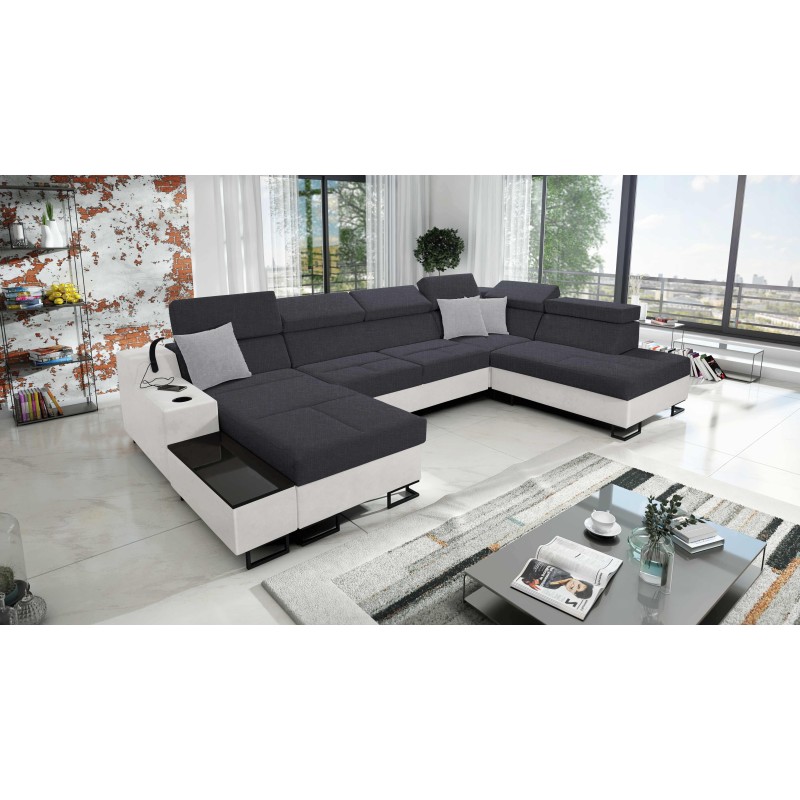 Luxus-Ecksofa in U-Form Avanti VI mit Schlaffunktion - Samt, Sawana 96 + Kunstleder Luxus-Ecksofa in U-Form Avanti VI mit Schlaffunktion - Samt, Sawana 96 + Kunstleder