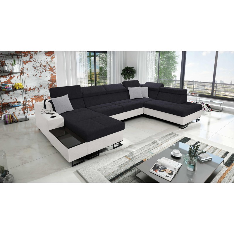 Luxus-Ecksofa in U-Form Avanti VI mit Schlaffunktion - Velours, Sawana 14 + Kunstleder