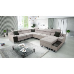 Ecksofa U Avanti VIII mit Schlaffunktion und USB-Lampe - Velours, Whisper 16 - Überprüfen!