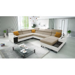 Ecksofa U Avanti VIII mit Schlaffunktion und Lampe mit USB - Samt, Whisper 3 + Kunstleder - Überprüfen!