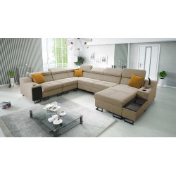 Ecksofa U Avanti VIII mit Schlaffunktion und USB-Lampe - Velours, Whisper 3 - Überprüfen!