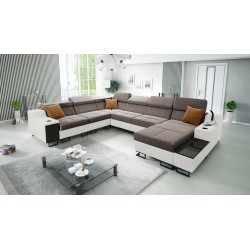 Ecksofa U Avanti VIII mit Schlaffunktion und USB-Lampe - Samt, Whisper 5 + Kunstleder - Überprüfen!