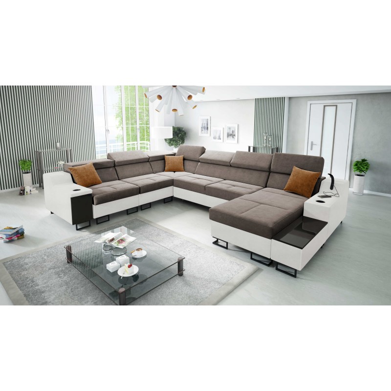 Ecksofa U Avanti VIII mit Schlaffunktion und USB-Lampe - Samt, Whisper 5 + Kunstleder - Überprüfen! Ecksofa U Avanti VIII mit Schlaffunktion und USB-Lampe - Samt, Whisper 5 + Kunstleder - Überprüfen!