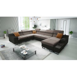 Ecksofa U Avanti VIII mit Schlaffunktion und USB-Lampe - Samt, Whisper 5 + schwarzes Kunstleder - Überprüfen Sie es!