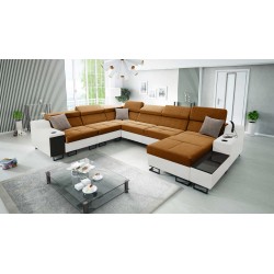 Ecksofa U Avanti VIII mit Schlaffunktion und USB-Lampe - Velours, Whisper 9 + Ökoleder - Überprüfen!