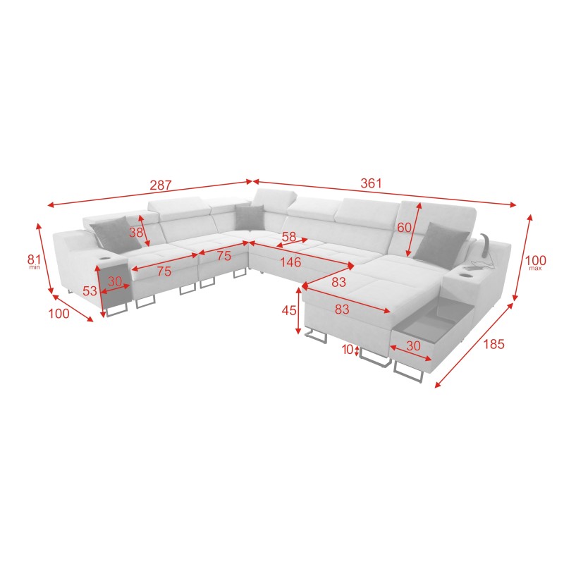 Ecksofa U Avanti VIII mit Schlaffunktion und USB-Lampe - Velours, Whisper 9 + Ökoleder - Überprüfen! Ecksofa U Avanti VIII mit Schlaffunktion und USB-Lampe - Velours, Whisper 9 + Ökoleder - Überprüfen!