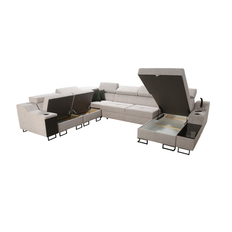 Ecksofa U Avanti VIII mit Schlaffunktion und USB-Lampe - Velours, Whisper 9 + Ökoleder - Überprüfen! Ecksofa U Avanti VIII mit Schlaffunktion und USB-Lampe - Velours, Whisper 9 + Ökoleder - Überprüfen!