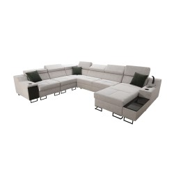 Ecksofa U Avanti VIII mit Schlaffunktion und USB-Lampe - Samt, Whisper 9 + Schwarzes Öko-Leder - Überprüfen Sie! Ecksofa U Avanti VIII mit Schlaffunktion und USB-Lampe - Samt, Whisper 9 + Schwarzes Öko-Leder - Überprüfen Sie!