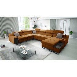 Ecksofa U Avanti VIII mit Schlaffunktion und Lampe mit USB - Samt, Whisper 9 - Überprüfen Sie!