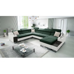 Ecksofa U Avanti VIII mit Schlaffunktion und USB-Lampe - Samt, Whisper 11 + Ökoleder - Überprüfen!