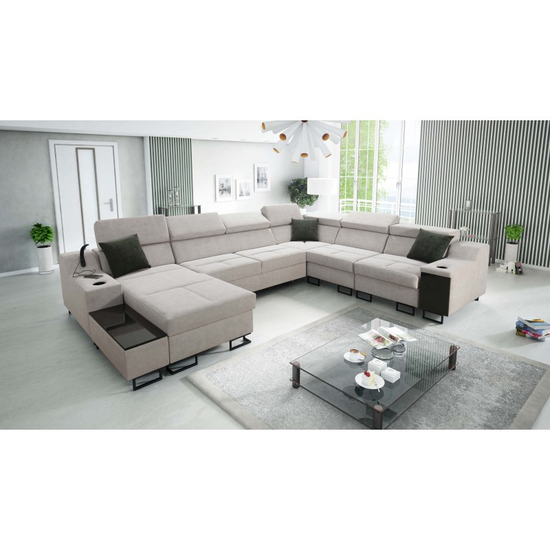 Ecksofa U Avanti VIII mit Schlaffunktion und USB-Lampe - Velours, Whisper 16 - Überprüfen!