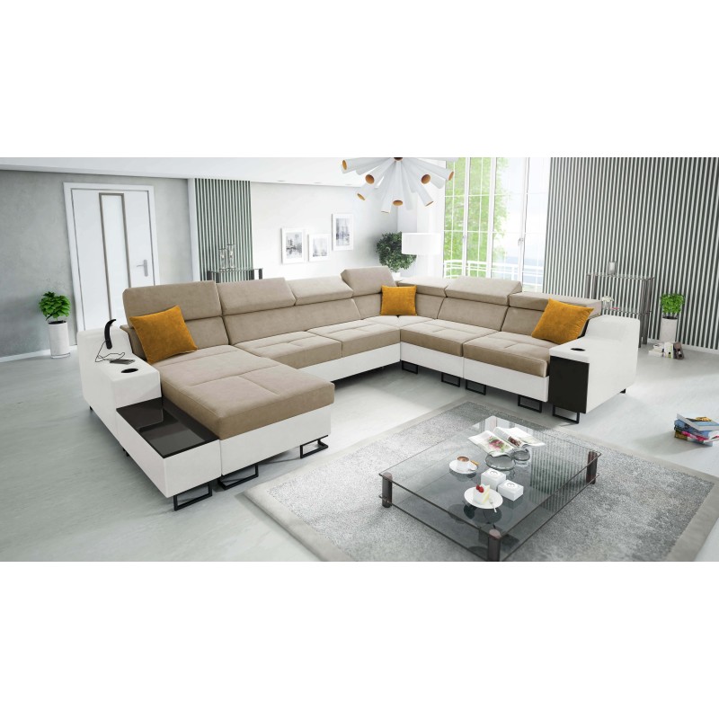 Ecksofa U Avanti VIII mit Schlaffunktion und Lampe mit USB - Samt, Whisper 3 + Kunstleder - Überprüfen! Ecksofa U Avanti VIII mit Schlaffunktion und Lampe mit USB - Samt, Whisper 3 + Kunstleder - Überprüfen!