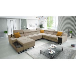 Ecksofa U Avanti VIII mit Schlaffunktion und USB-Lampe - Velours, Whisper 3 - Überprüfen!