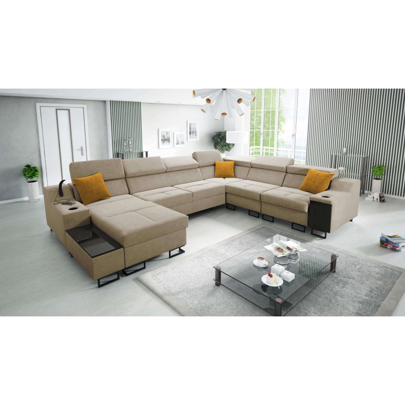 Ecksofa U Avanti VIII mit Schlaffunktion und USB-Lampe - Velours, Whisper 3 - Überprüfen! Ecksofa U Avanti VIII mit Schlaffunktion und USB-Lampe - Velours, Whisper 3 - Überprüfen!
