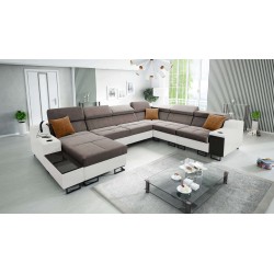 Ecksofa U Avanti VIII mit Schlaffunktion und USB-Lampe - Samt, Whisper 5 + Kunstleder - Überprüfen!