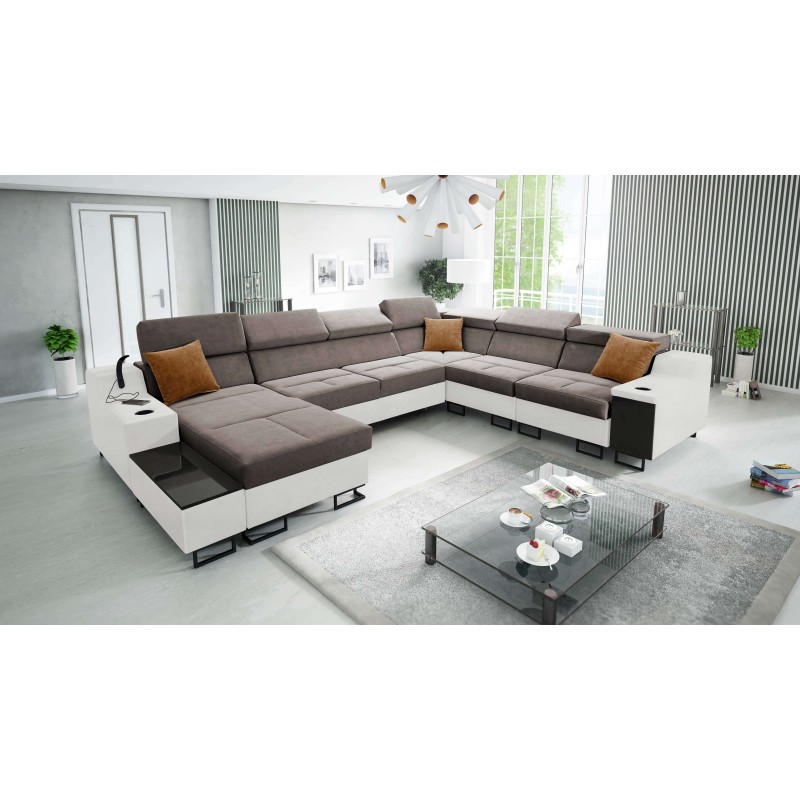 Ecksofa U Avanti VIII mit Schlaffunktion und USB-Lampe - Samt, Whisper 5 + Kunstleder - Überprüfen! Ecksofa U Avanti VIII mit Schlaffunktion und USB-Lampe - Samt, Whisper 5 + Kunstleder - Überprüfen!
