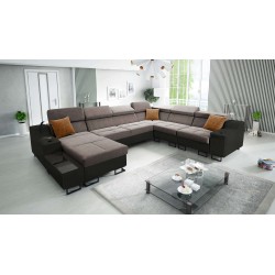 Ecksofa U Avanti VIII mit Schlaffunktion und USB-Lampe - Samt, Whisper 5 + schwarzes Kunstleder - Überprüfen Sie es!