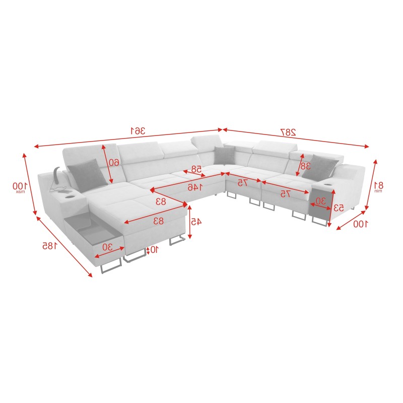 Ecksofa U Avanti VIII mit Schlaffunktion und USB-Lampe - Velours, Whisper 9 + Ökoleder - Überprüfen! Ecksofa U Avanti VIII mit Schlaffunktion und USB-Lampe - Velours, Whisper 9 + Ökoleder - Überprüfen!
