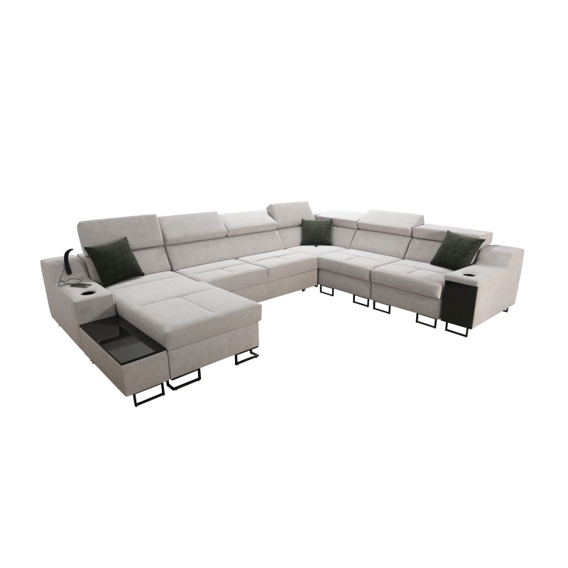 Ecksofa U Avanti VIII mit Schlaffunktion und USB-Lampe - Velours, Whisper 9 + Ökoleder - Überprüfen! Ecksofa U Avanti VIII mit Schlaffunktion und USB-Lampe - Velours, Whisper 9 + Ökoleder - Überprüfen!
