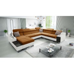 Ecksofa U Avanti VIII mit Schlaffunktion und USB-Lampe - Velours, Whisper 9 + Ökoleder - Überprüfen!