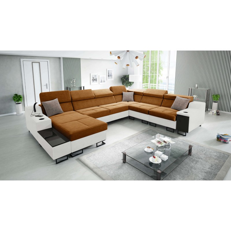 Ecksofa U Avanti VIII mit Schlaffunktion und USB-Lampe - Velours, Whisper 9 + Ökoleder - Überprüfen! Ecksofa U Avanti VIII mit Schlaffunktion und USB-Lampe - Velours, Whisper 9 + Ökoleder - Überprüfen!