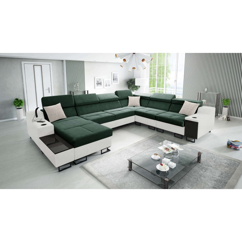 Sofá esquinero en forma de U Avanti VIII con función de cama y lámpara con USB - Terciopelo, Whisper 11 + Ecopiel - ¡Compruébalo Sofá esquinero en forma de U Avanti VIII con función de cama y lámpara con USB - Terciopelo, Whisper 11 + Ecopiel - ¡Compruébalo