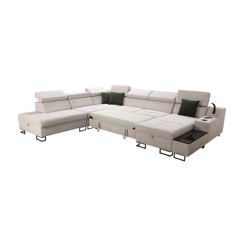 U-förmiges Sofa Avanti X mit Schlaffunktion und USB-Lampe | Velours, Whisper 3 + Ökoleder U-förmiges Sofa Avanti X mit Schlaffunktion und USB-Lampe | Velours, Whisper 3 + Ökoleder