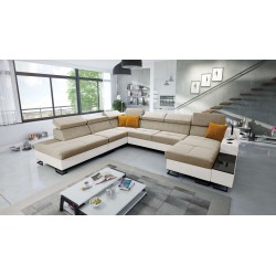 U-förmiges Sofa Avanti X mit Schlaffunktion und USB-Lampe | Velours, Whisper 3 + Ökoleder