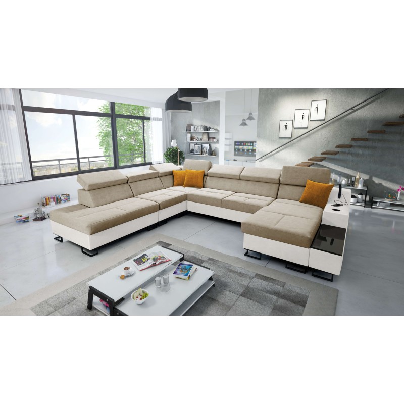 U-förmiges Sofa Avanti X mit Schlaffunktion und USB-Lampe | Velours, Whisper 3 + Ökoleder U-förmiges Sofa Avanti X mit Schlaffunktion und USB-Lampe | Velours, Whisper 3 + Ökoleder