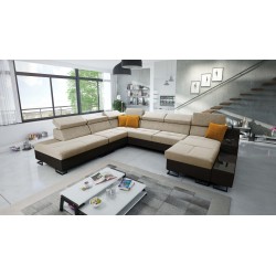 U-förmiges Ecksofa Avanti X mit Schlaffunktion und USB-Lampe | Samt, Whisper 3 + schwarzes Kunstleder