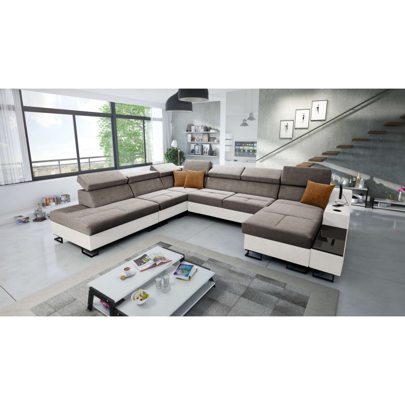 U-förmiges Ecksofa Avanti X mit Schlaffunktion und USB-Lampe | Samt, Whisper 5 + Kunstleder U-förmiges Ecksofa Avanti X mit Schlaffunktion und USB-Lampe | Samt, Whisper 5 + Kunstleder