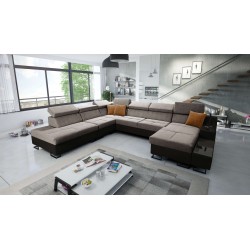 U-förmiges Sofa Avanti X mit Schlaffunktion und USB-Lampe | Samt, Whisper 5 + schwarzes Kunstleder