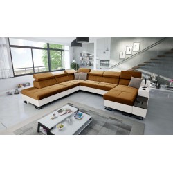 U-förmiges Sofa Avanti X mit Schlaffunktion und USB-Lampe | Samt, Whisper 9 + Kunstleder